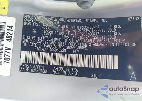 2012 Toyota Sienna Base 7 Passenger from USA, damaged, VIN 5TDKA3DC1CS016530